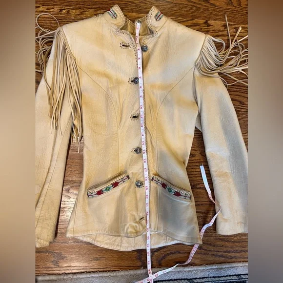 Ren Ellis Southwest Beaded Women Leather Jacket with Fringe - Picture 10 of 12